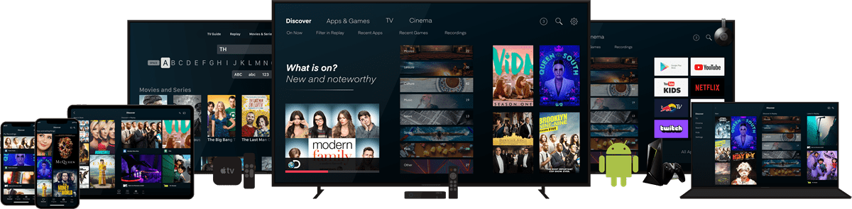 The service running on phone, tablet, laptop, Smart TV and Android box