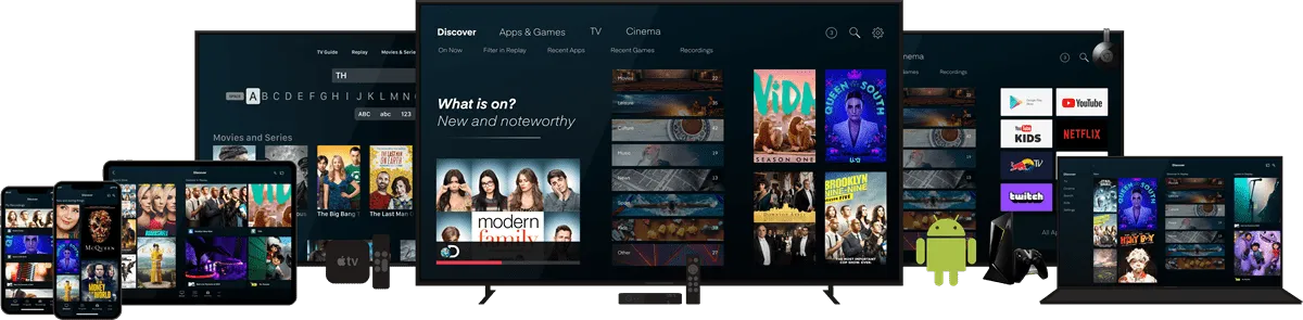 The service running on phone, tablet, laptop, Smart TV and Android box